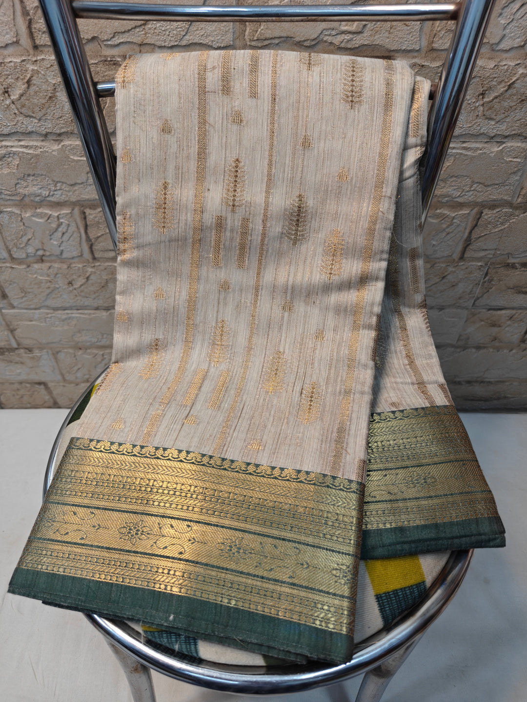 BASWADA IN ZARI WORK WITH BOTTLE GREEN BORDER