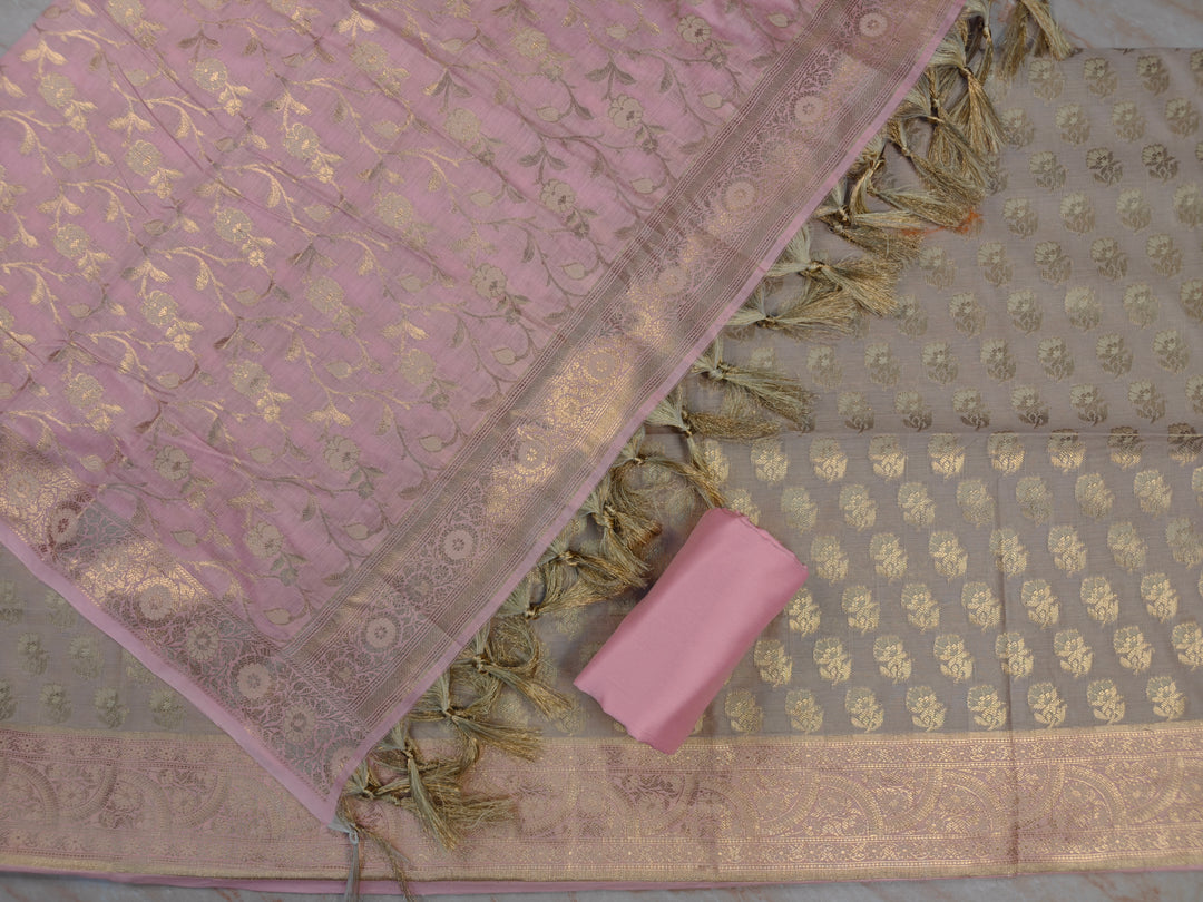 BANARASI SILK IN TASAR WITH PINK DUPATTA AND BOTTOM WEAR