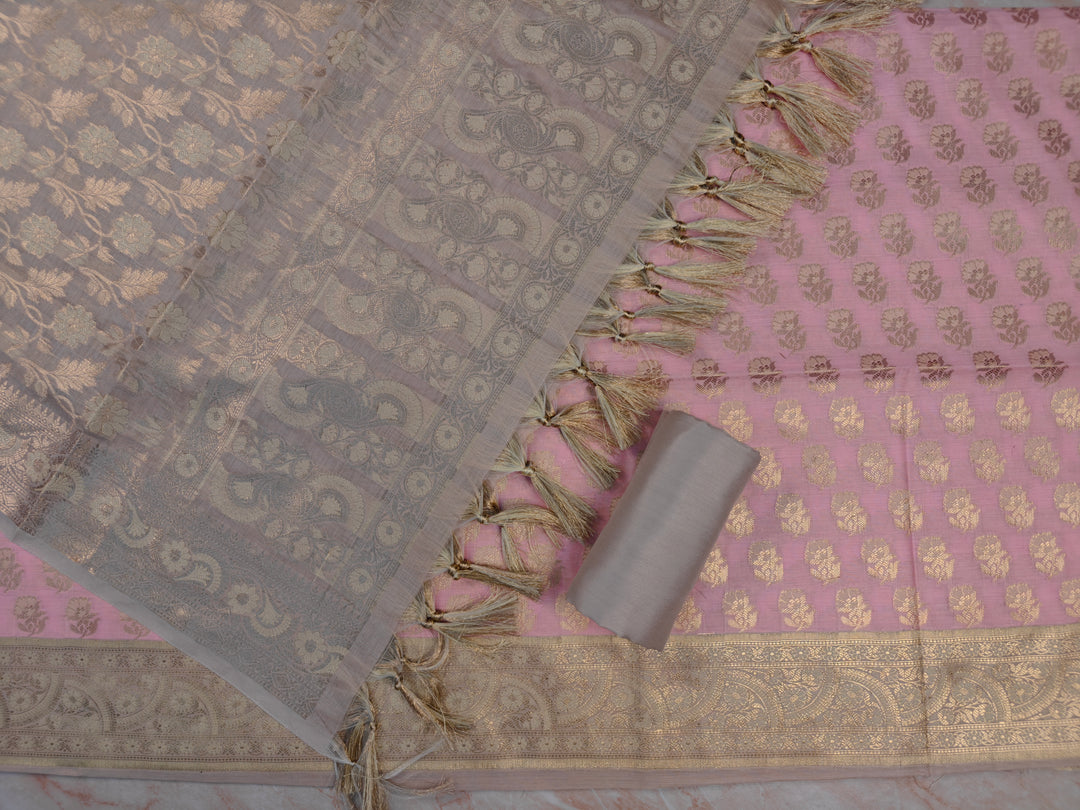BANARASI SILK IN PINK WITH TASAR DUPATTA AND BOTTOM WEAR