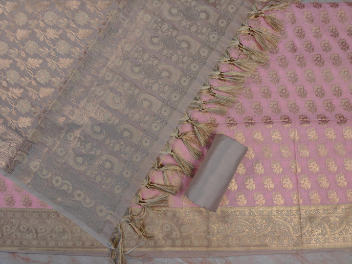 BANARASI SILK IN PINK WITH TASAR DUPATTA AND BOTTOM WEAR