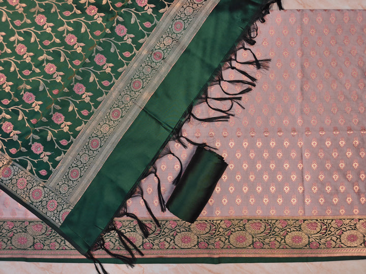 BANARASI SILK IN LAVENDER WITH BOTTLE GREEN DUPATTA AND BOTTOM WEAR