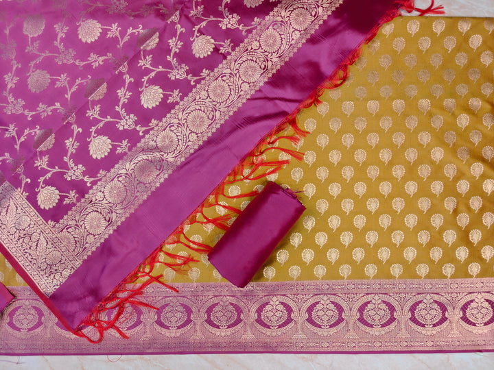 BANARASI SILK IN MUSTARD GOLD WITH RANI BOTTOM AND DUPATTA