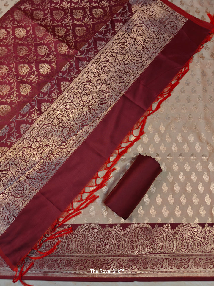 BANARASI SILK IN TASAR WITH MAROON DUPATTA AND BOTTOM WEAR