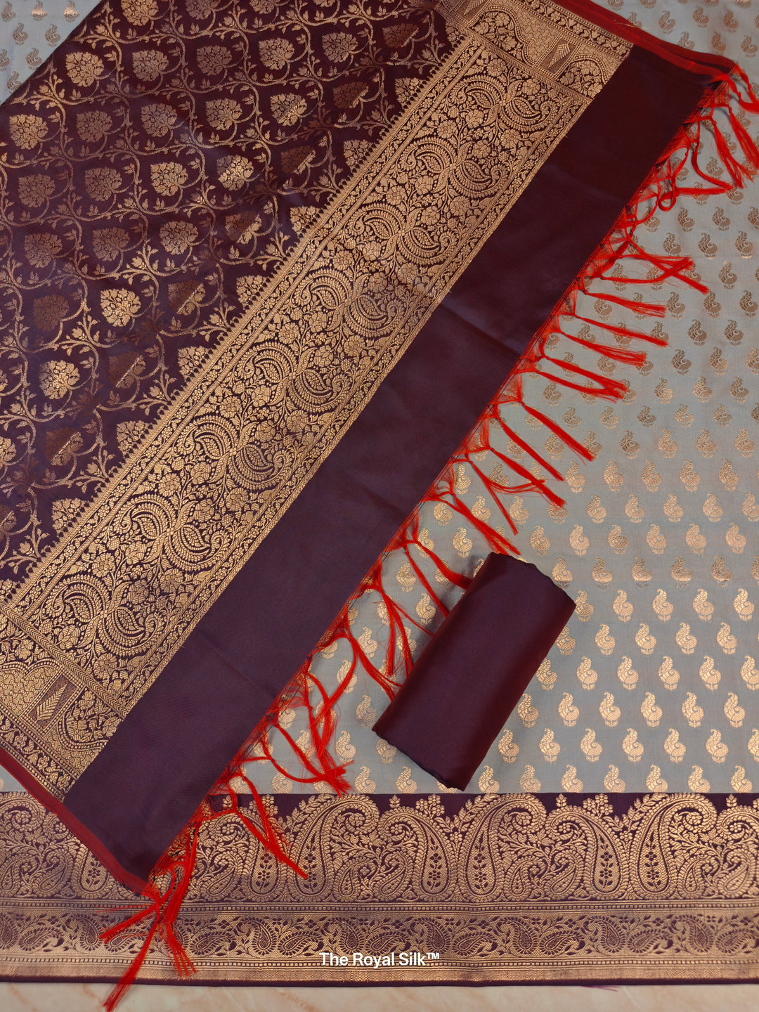 BANARASI SILK IN LIGHT BLUE WITH VINE COLOUR DUPATTA AND BOTTOM WEAR