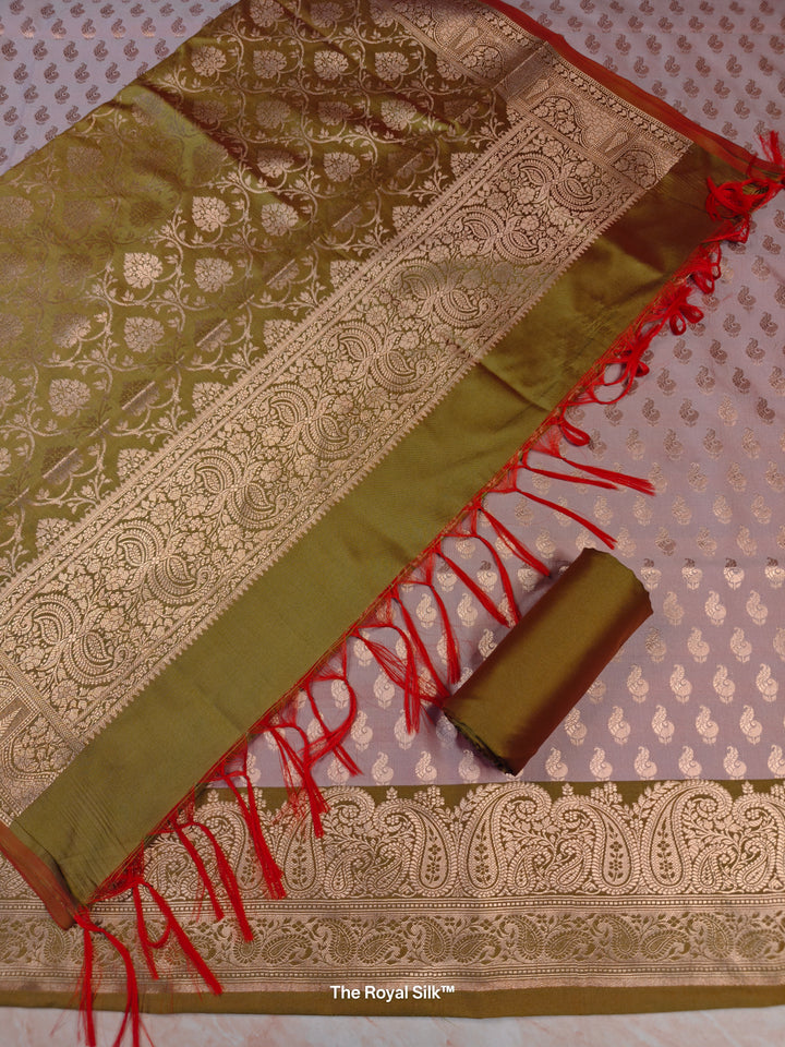 BANARASI SILK IN LAVENDER WITH MEHENDI GREEN DUPATTA AND BOTTOM WEAR