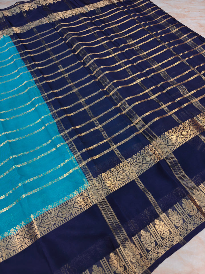 MYSORE CREPE IN ROYAL BLUE WITH NAVY BLUE BORDER