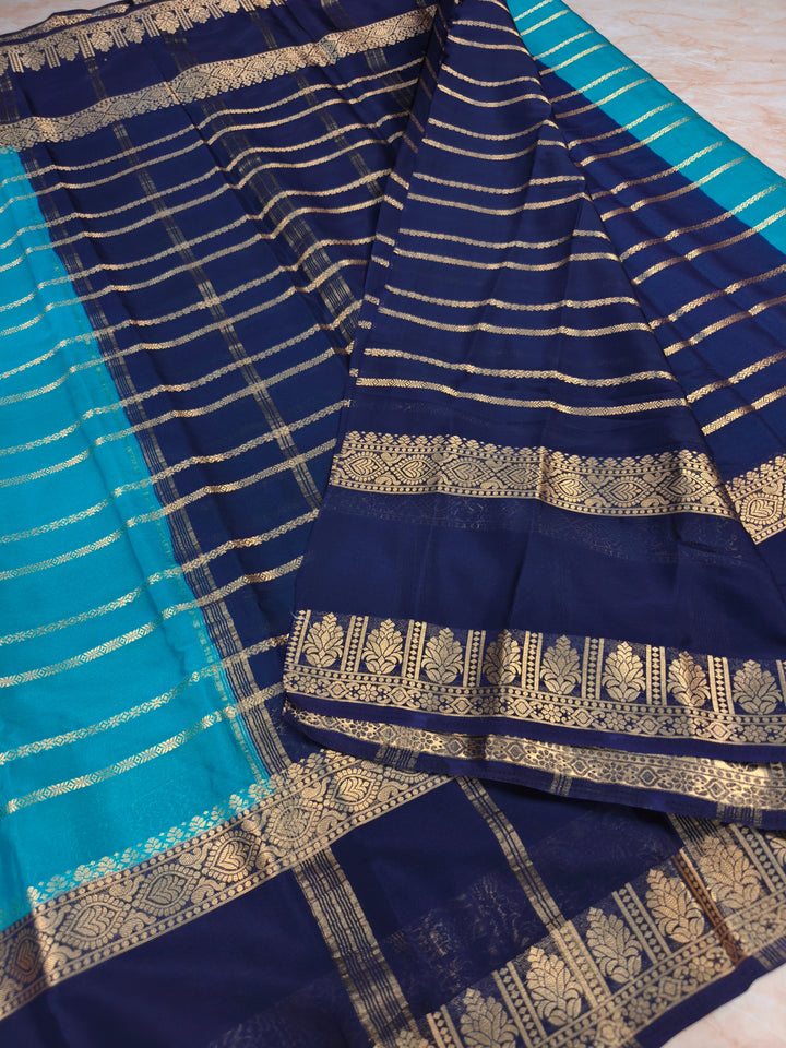 MYSORE CREPE IN ROYAL BLUE WITH NAVY BLUE BORDER