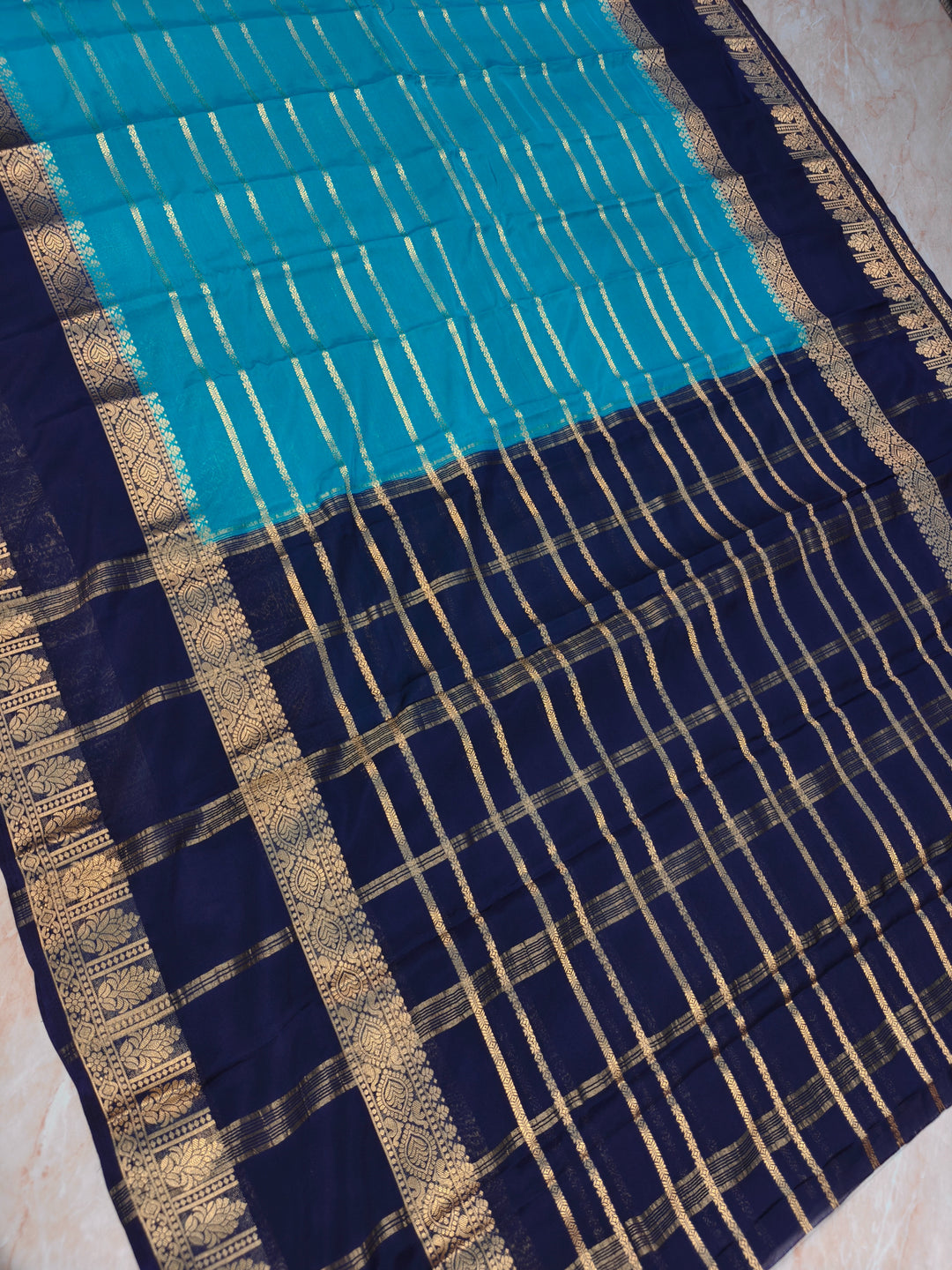 MYSORE CREPE IN ROYAL BLUE WITH NAVY BLUE BORDER