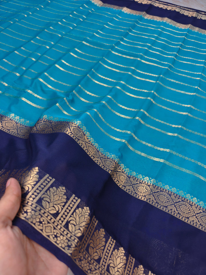 MYSORE CREPE IN ROYAL BLUE WITH NAVY BLUE BORDER