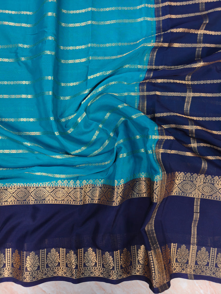 MYSORE CREPE IN ROYAL BLUE WITH NAVY BLUE BORDER