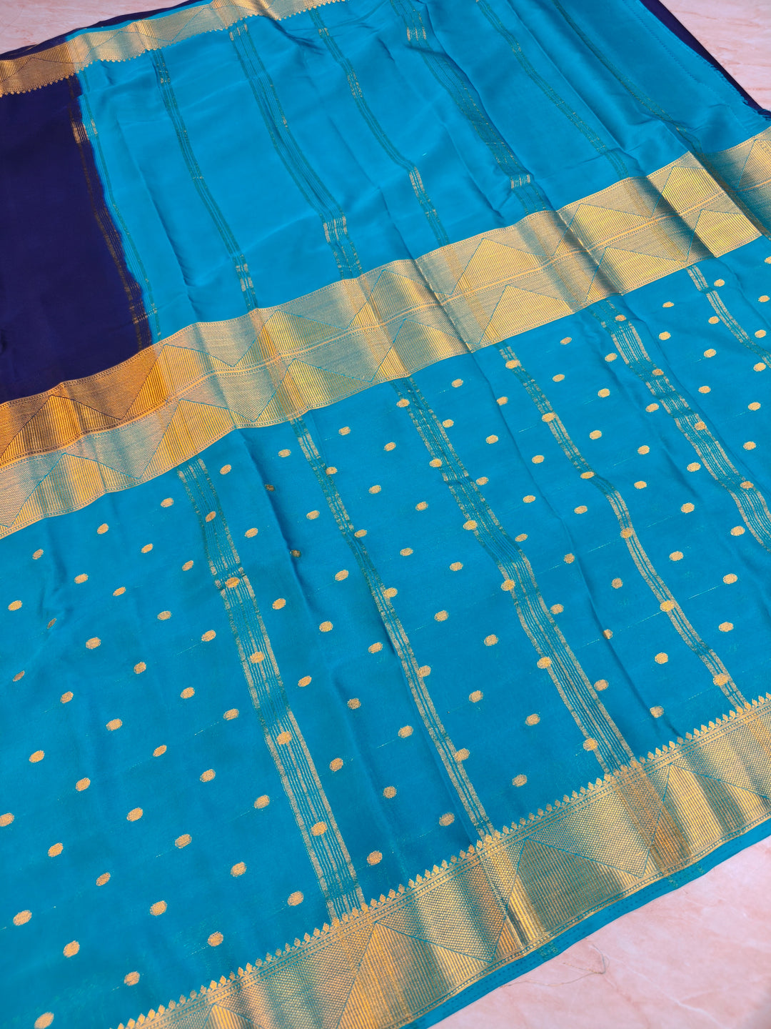 MYSORE CREPE IN ROYAL BLUE WITH NAVY BLUE