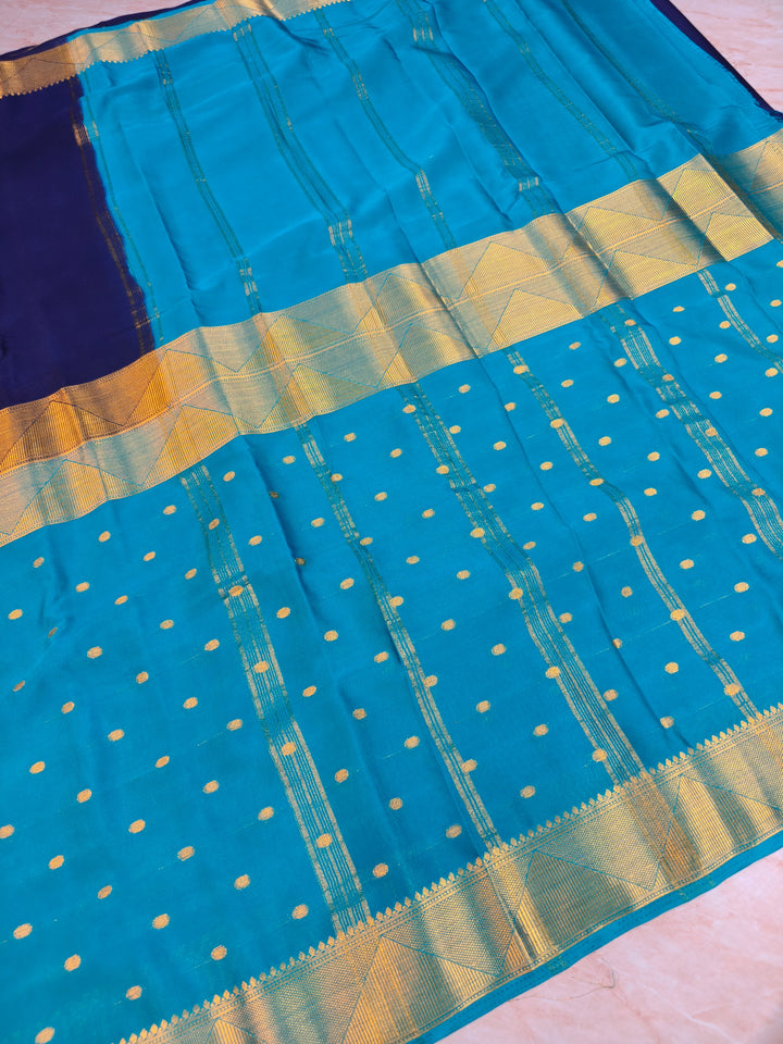 MYSORE CREPE IN ROYAL BLUE WITH NAVY BLUE