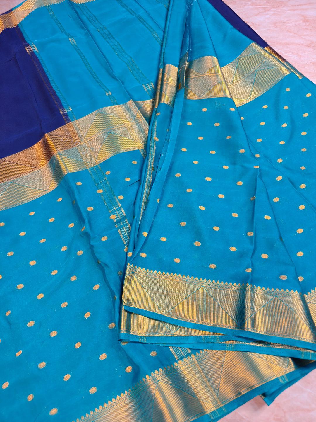 MYSORE CREPE IN ROYAL BLUE WITH NAVY BLUE