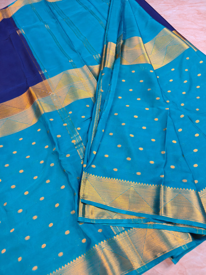 MYSORE CREPE IN ROYAL BLUE WITH NAVY BLUE