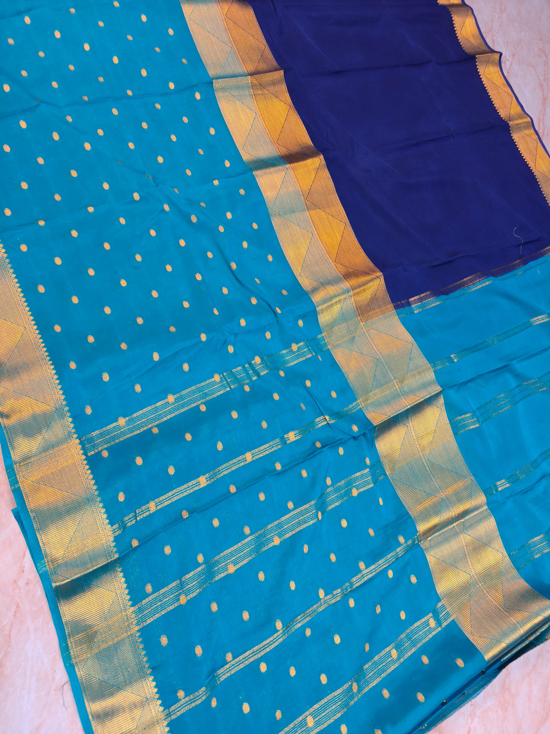 MYSORE CREPE IN ROYAL BLUE WITH NAVY BLUE