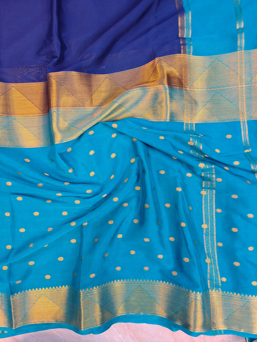 MYSORE CREPE IN ROYAL BLUE WITH NAVY BLUE