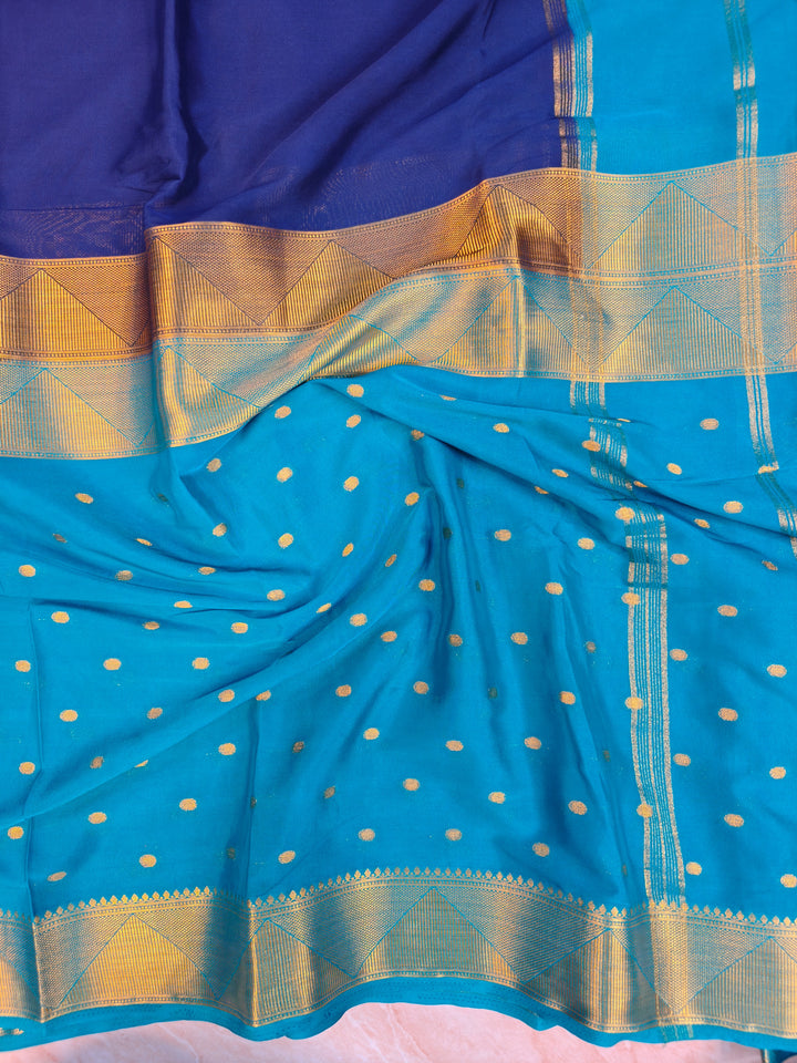 MYSORE CREPE IN ROYAL BLUE WITH NAVY BLUE