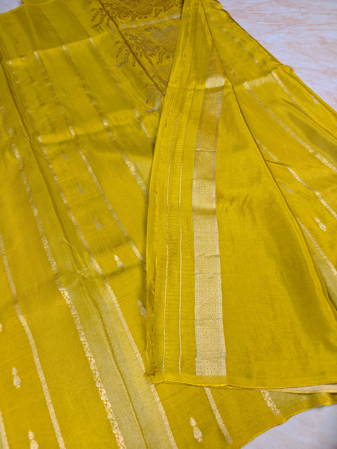 RUSSIAN SILK IN MUSTARD GOLD WITH VERTICAL PATTERN