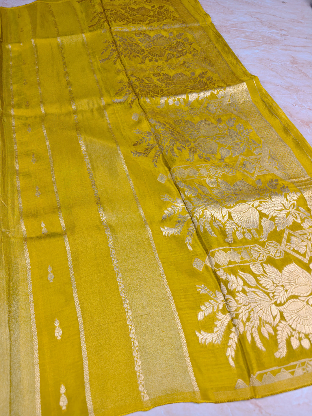 RUSSIAN SILK IN MUSTARD GOLD WITH VERTICAL PATTERN