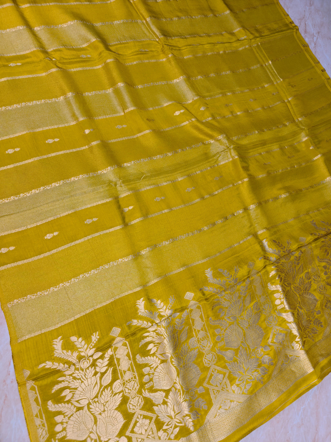 RUSSIAN SILK IN MUSTARD GOLD WITH VERTICAL PATTERN