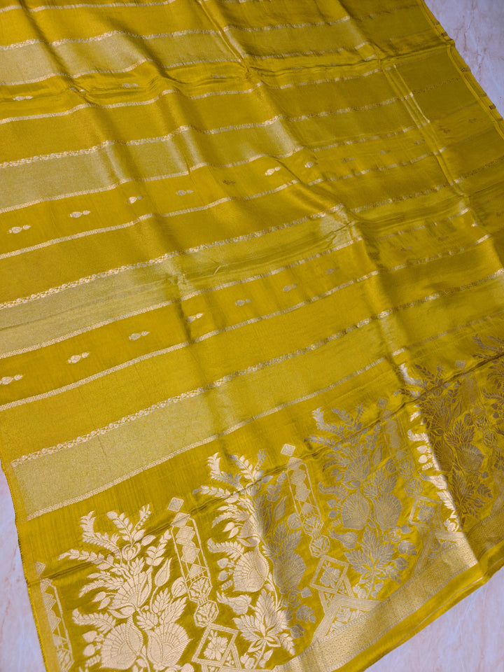 RUSSIAN SILK IN MUSTARD GOLD WITH VERTICAL PATTERN