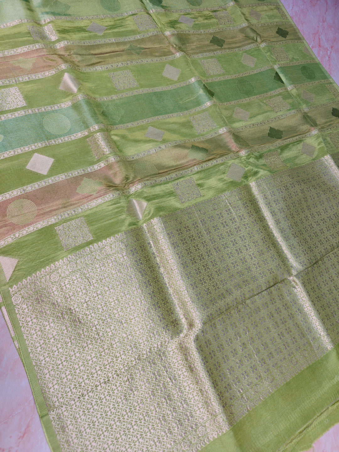 KOREAN SILK VISCOS IN PISTA GREEN WITH VERTICAL DESIGN