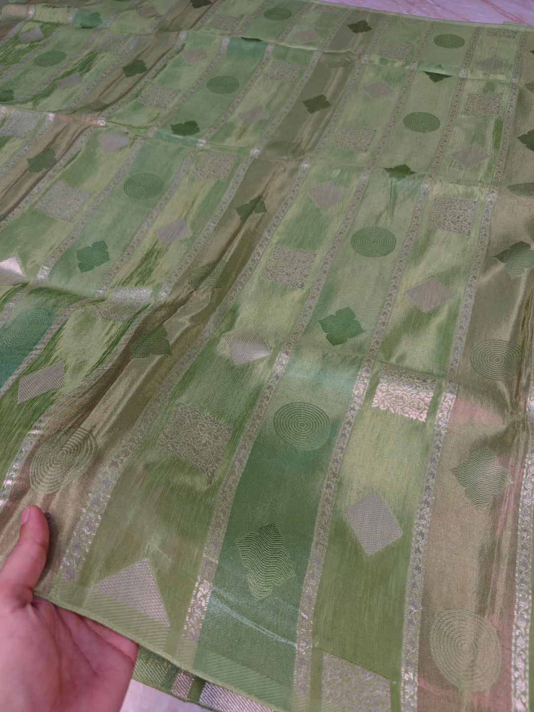 KOREAN SILK VISCOS IN PISTA GREEN WITH VERTICAL DESIGN