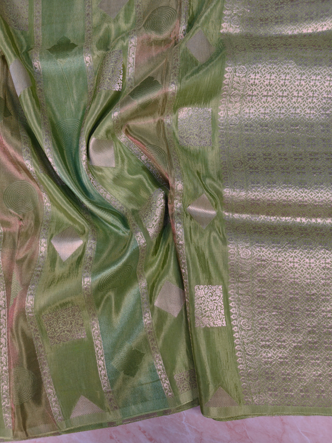 KOREAN SILK VISCOS IN PISTA GREEN WITH VERTICAL DESIGN