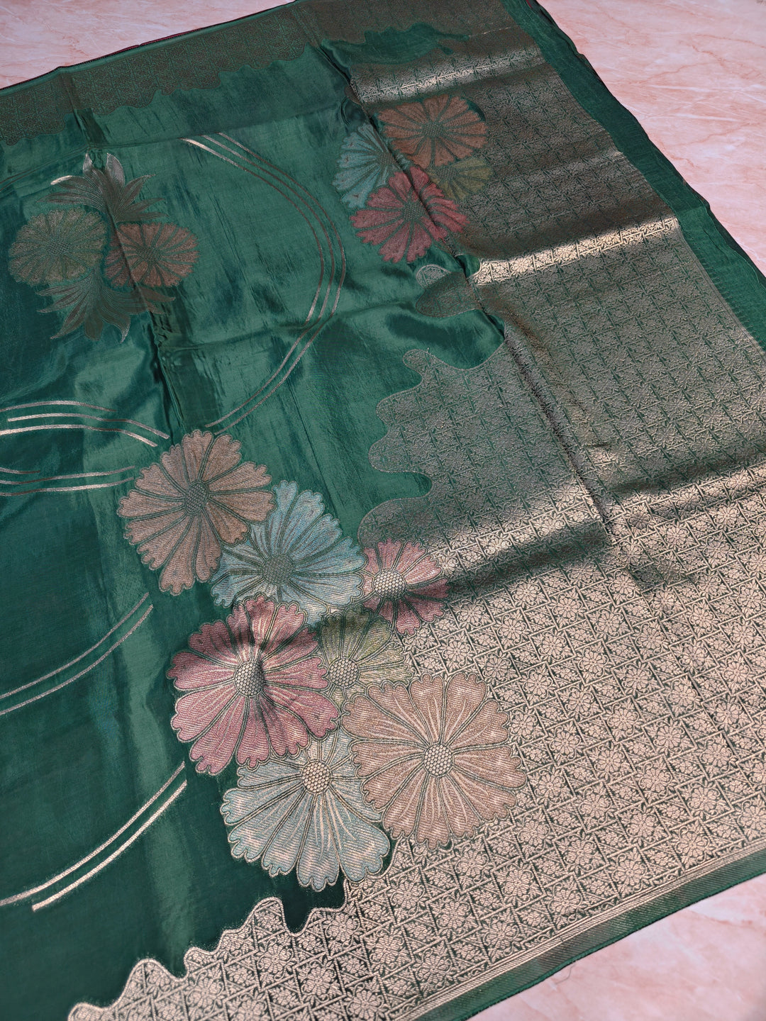 KOREAN SILK IN BOTTLE GREEN WITH BOUTIQUE STYLE BOOTA