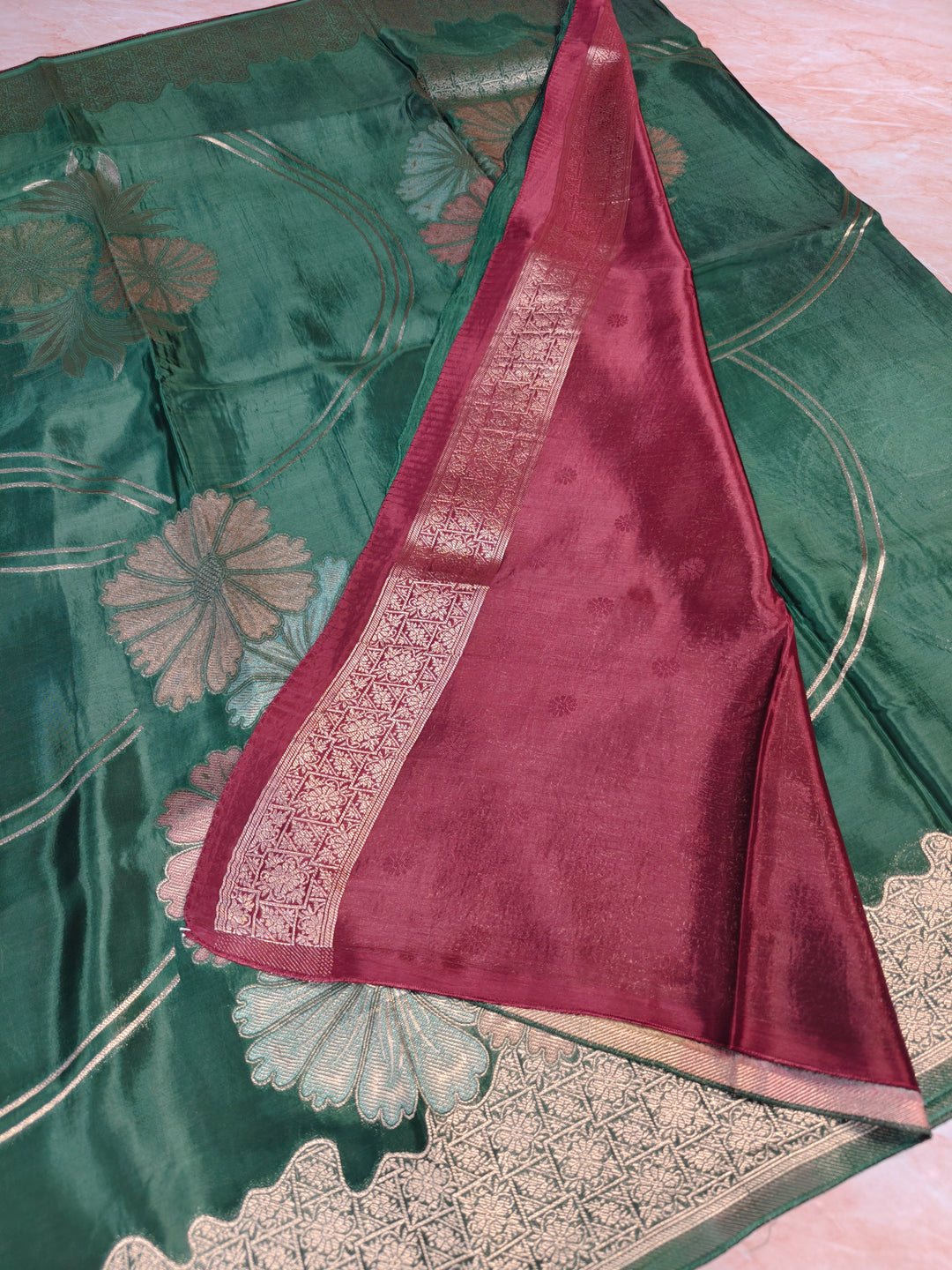 KOREAN SILK IN BOTTLE GREEN WITH BOUTIQUE STYLE BOOTA