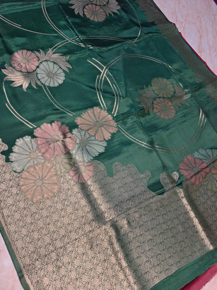 KOREAN SILK IN BOTTLE GREEN WITH BOUTIQUE STYLE BOOTA