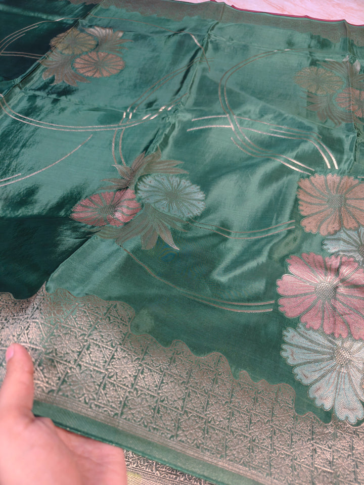 KOREAN SILK IN BOTTLE GREEN WITH BOUTIQUE STYLE BOOTA
