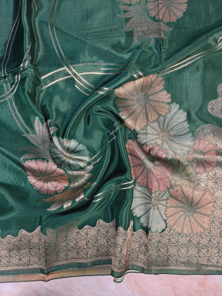 KOREAN SILK IN BOTTLE GREEN WITH BOUTIQUE STYLE BOOTA