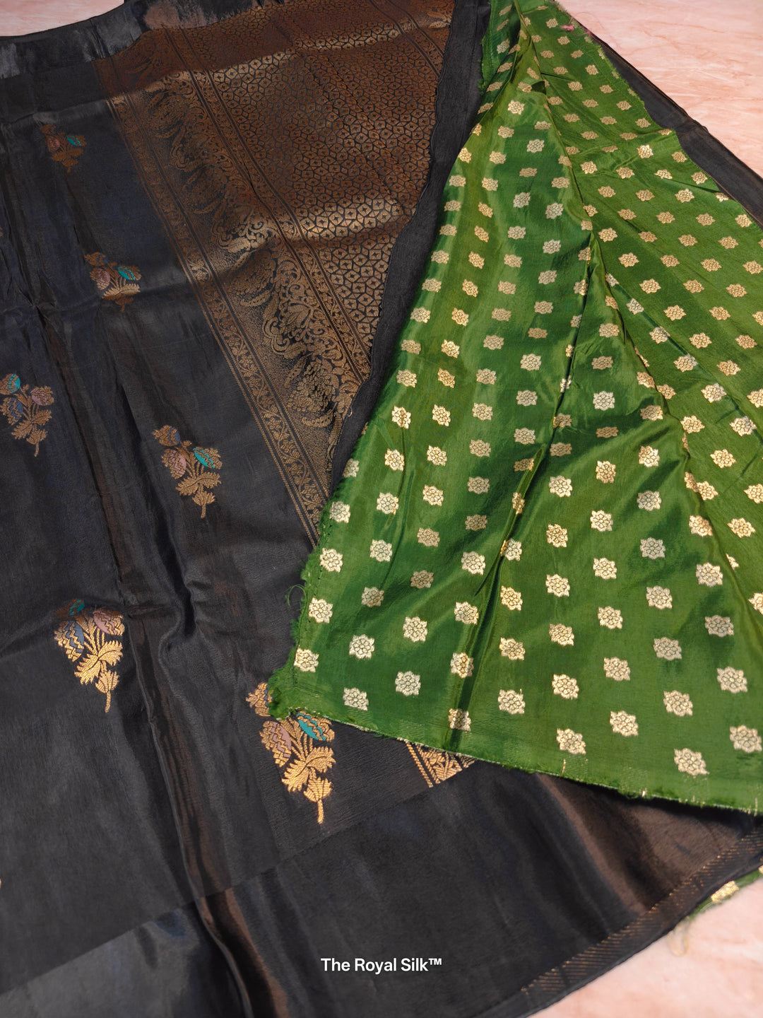 RUSSIAN SILK VISCOS IN BLACK WITH SATIN BORDER