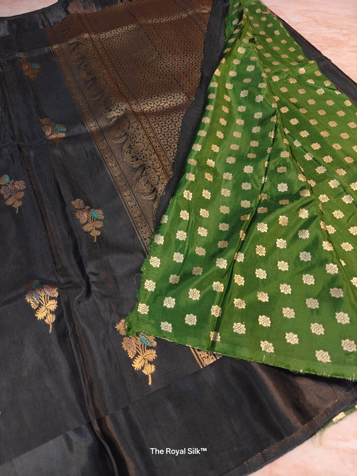 RUSSIAN SILK VISCOS IN BLACK WITH SATIN BORDER