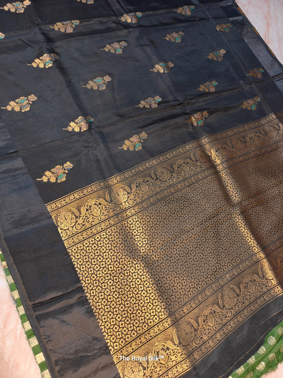 RUSSIAN SILK VISCOS IN BLACK WITH SATIN BORDER