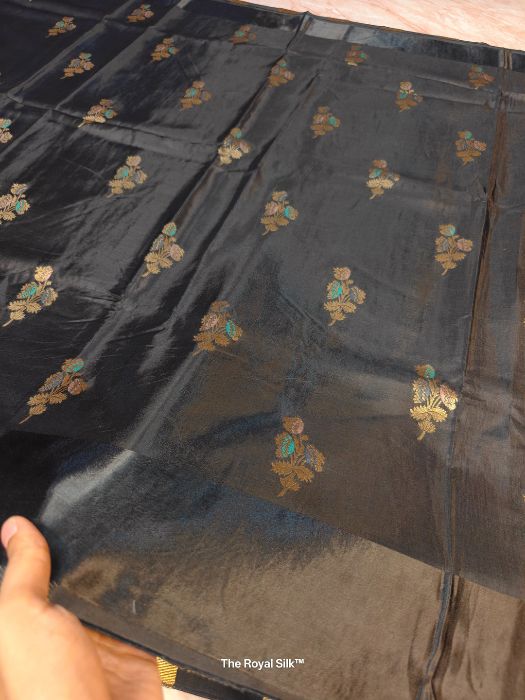 RUSSIAN SILK VISCOS IN BLACK WITH SATIN BORDER