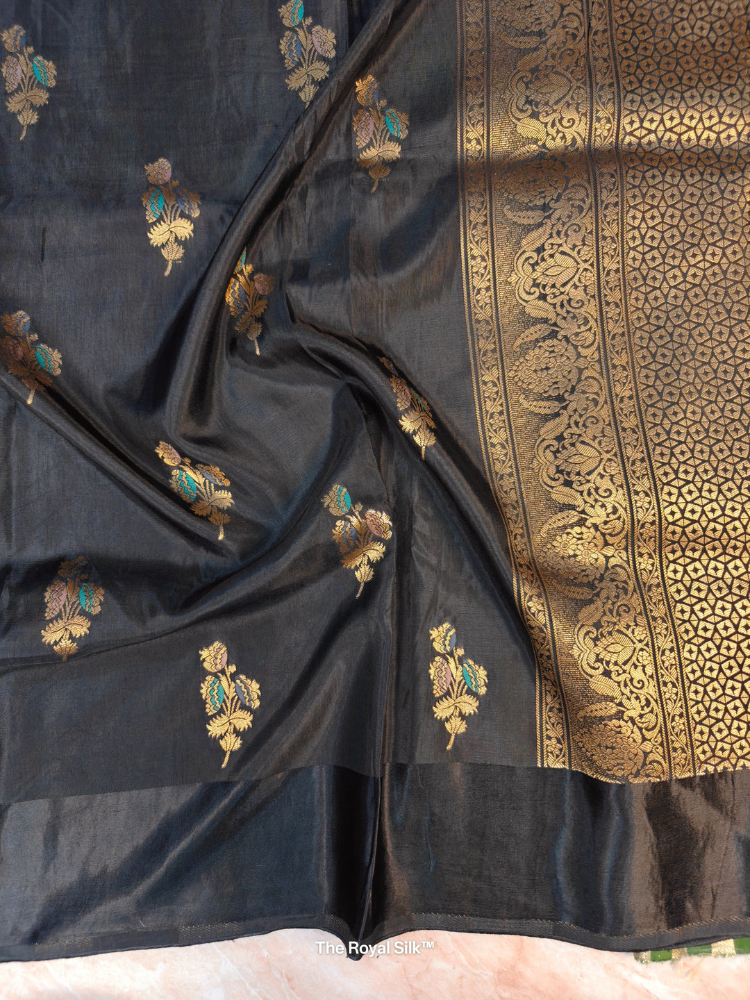RUSSIAN SILK VISCOS IN BLACK WITH SATIN BORDER