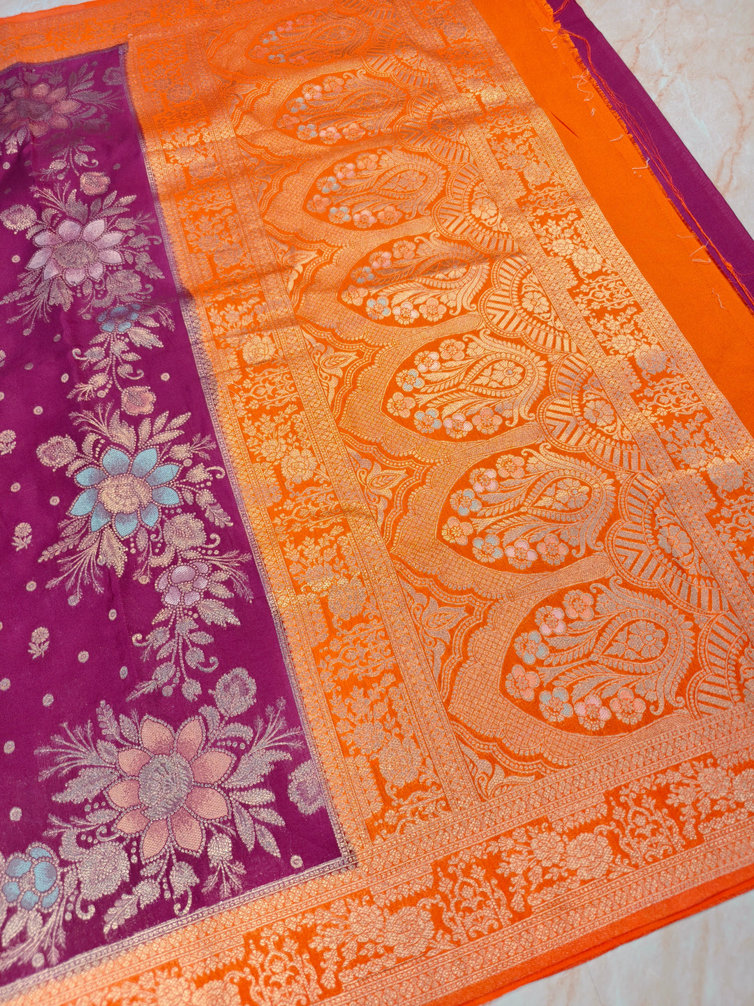 KHADDI GEROGETTE IN MAGENT WITH ORANGE BORDER