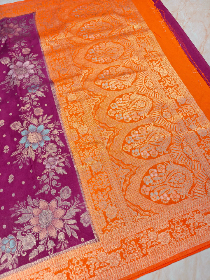 KHADDI GEROGETTE IN MAGENT WITH ORANGE BORDER
