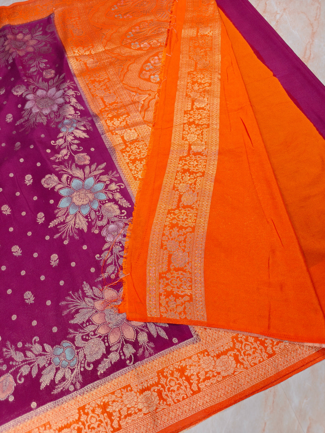 KHADDI GEROGETTE IN MAGENT WITH ORANGE BORDER