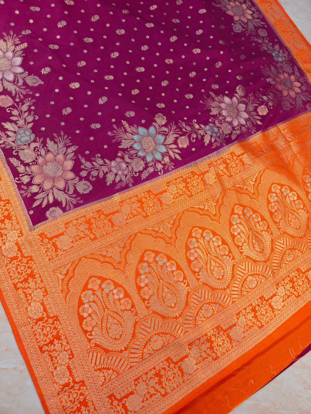 KHADDI GEROGETTE IN MAGENT WITH ORANGE BORDER