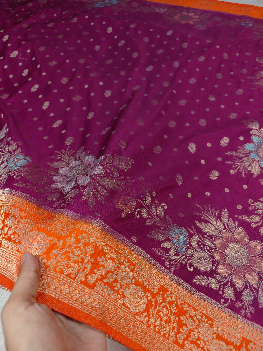 KHADDI GEROGETTE IN MAGENT WITH ORANGE BORDER