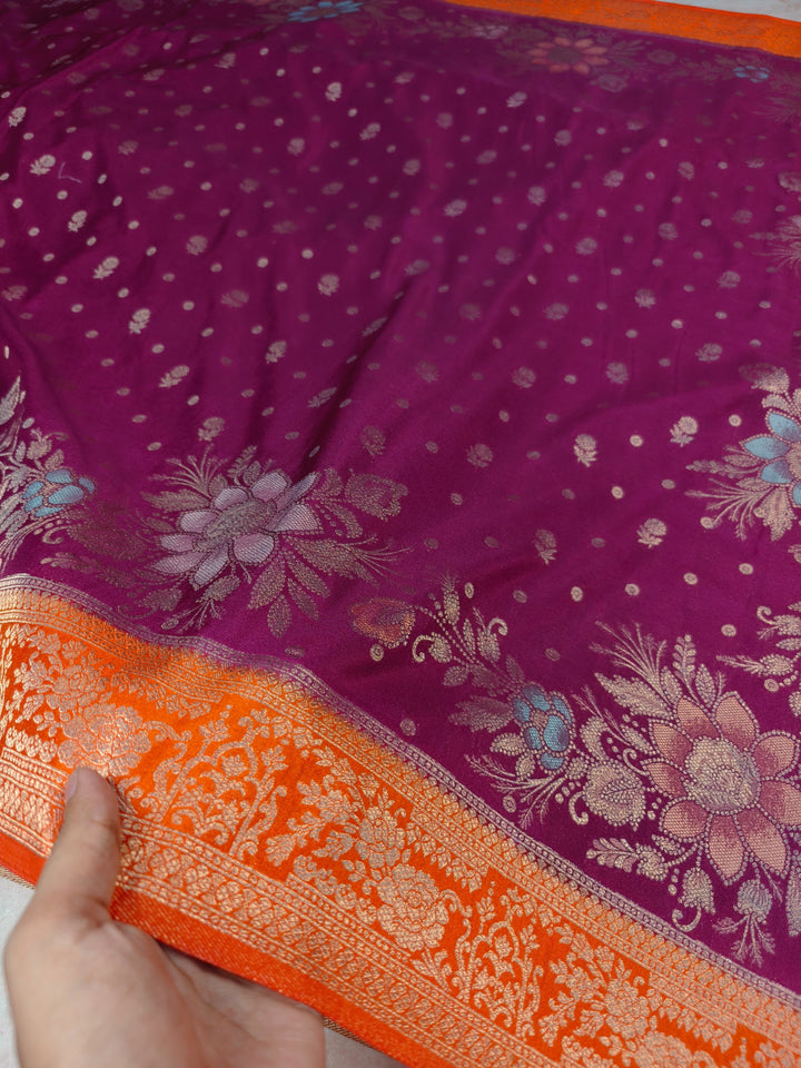 KHADDI GEROGETTE IN MAGENT WITH ORANGE BORDER