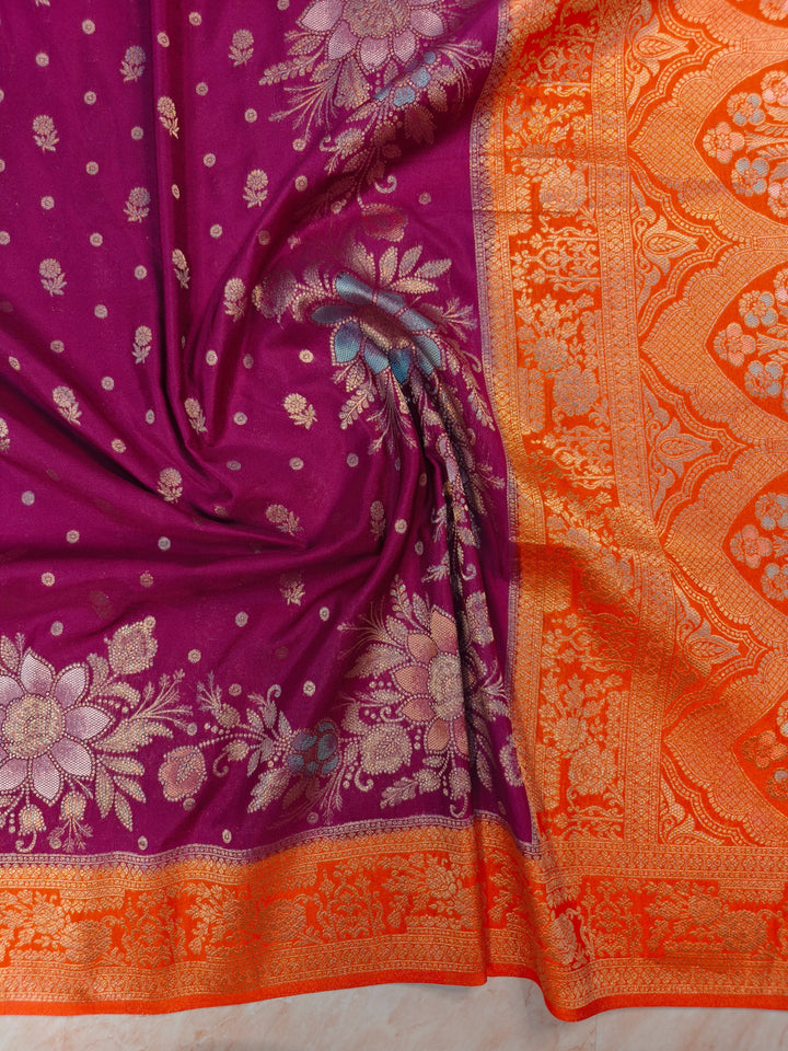 KHADDI GEROGETTE IN MAGENT WITH ORANGE BORDER