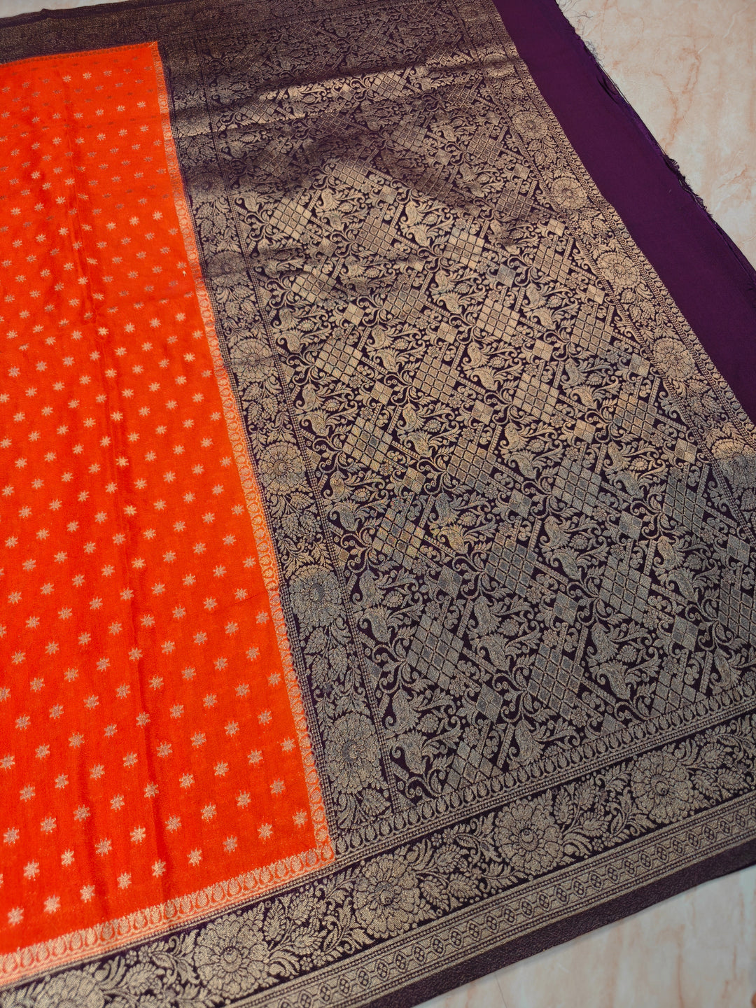 KHADDI GEROGETTE IN ORANGE WITH MAGENTA BORDER