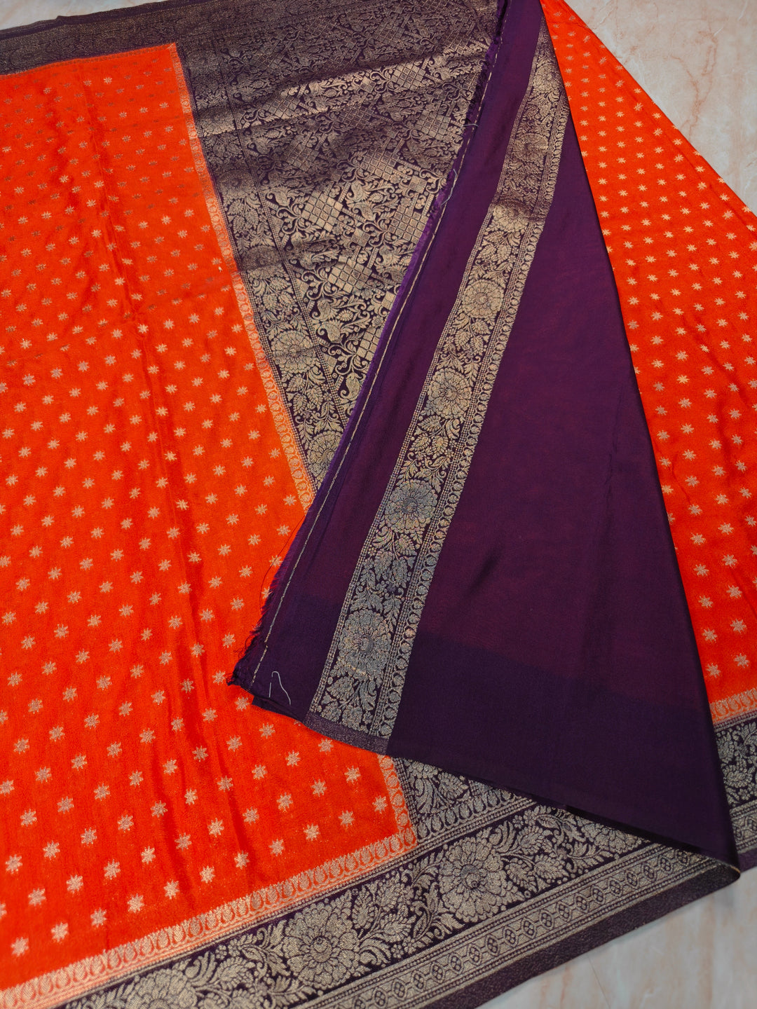 KHADDI GEROGETTE IN ORANGE WITH MAGENTA BORDER