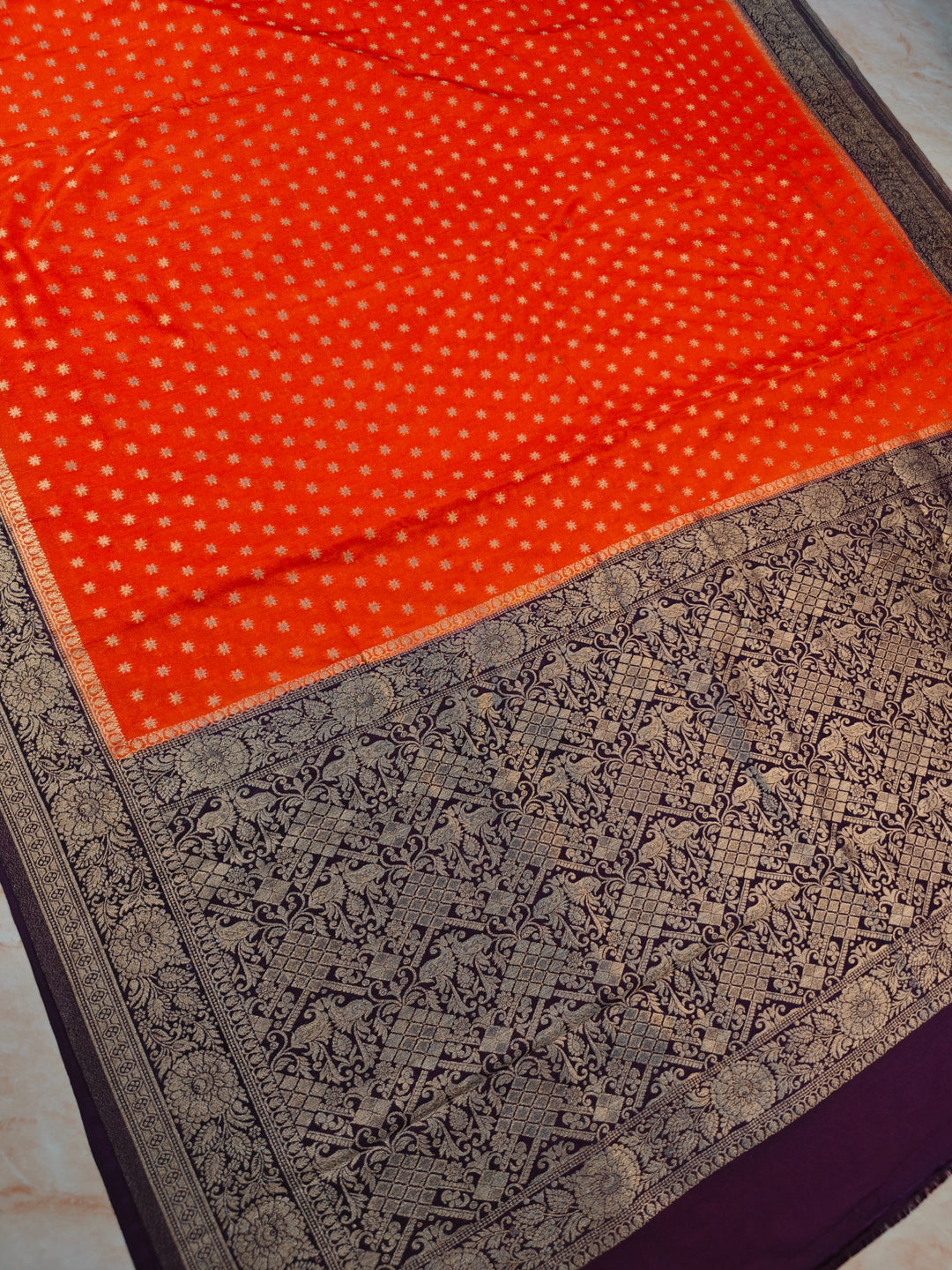 KHADDI GEROGETTE IN ORANGE WITH MAGENTA BORDER