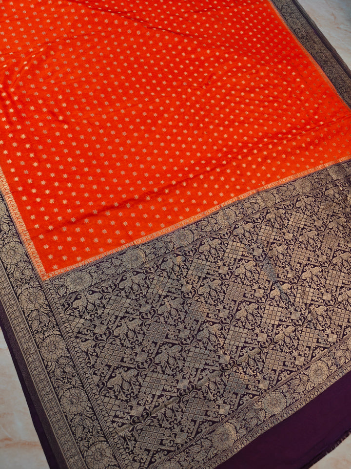KHADDI GEROGETTE IN ORANGE WITH MAGENTA BORDER