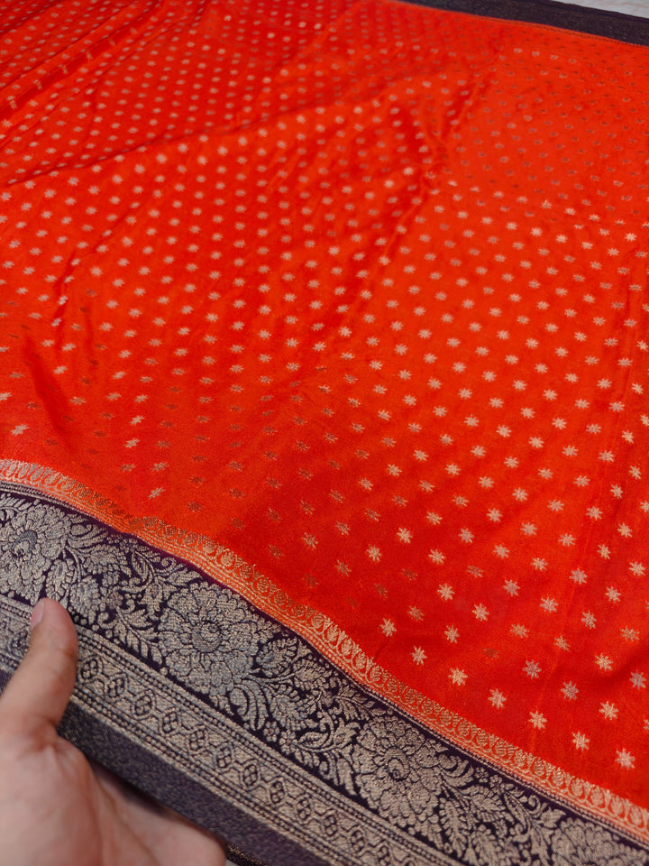 KHADDI GEROGETTE IN ORANGE WITH MAGENTA BORDER